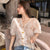 Elegant Floral Embroidery V-neck Women Blouses Shirts Puff-sleeve Front Buttons Lace Female Tops Shirts Casual White Blouses