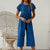 Fashion 2019 Summer Womens Casual Solid Color Buttons Wide Leg Jumpsuit Holiday Loose Short Sleeve Crew Neck Playsuit Romper