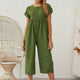 Fashion 2019 Summer Womens Casual Solid Color Buttons Wide Leg Jumpsuit Holiday Loose Short Sleeve Crew Neck Playsuit Romper