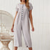 Fashion 2019 Summer Womens Casual Solid Color Buttons Wide Leg Jumpsuit Holiday Loose Short Sleeve Crew Neck Playsuit Romper
