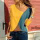 Fashion Contrast Color Patchwork Tee Women Casual O-neck Long Sleeve Loose Pullover Tops Spring Female Elastic Breathable Top