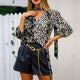 Fashion Leopard Print Patchwork Loose Shirts Women Casual Long Sleeve Vintage Bow Tie Blouse Ladies Sexy Club Shirts High Street