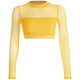 Fashion Mesh See Through T Shirts Women O Neck Long Sleeve Crop Top 2019 Summer Autumn Streetwear tshirt Sexy Neon Summer Top