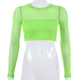 Fashion Mesh See Through T Shirts Women O Neck Long Sleeve Crop Top 2019 Summer Autumn Streetwear tshirt Sexy Neon Summer Top