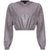 Fashion Pinkish Purple Metallic Color Hooded Jacket Sexy Long Sleeve Crop Top Sweatshirts 2019 Lady Loose Casual Tops Streetwear