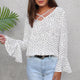 Fashion Polka Dot Loose Chiffon Tops Women Casual V-neck Flare Sleeve Tees Streetwear Female Vintage Sexy Wild T-shirts Autumn
