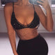 Fashion Shiny Rhinestones Hollow Out Tank Tops Women Sexy Deep V Neck See Through Fishnet Crop Top 2019 Summer Beach Tops