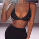 Fashion Shiny Rhinestones Hollow Out Tank Tops Women Sexy Deep V Neck See Through Fishnet Crop Top 2019 Summer Beach Tops