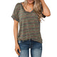 Fashion Striped V-neck Summer Tops Women Casual Solid Short Sleeve Plus Size Tees Streetwear Female Vogue Simple Wild T-shirts