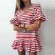 Fashion V-neck Striped Ruffles Loose Dress Women Casual Short Sleeve Mini Summer Dresses Robe Femme Elegant Loose Dress Vestidos