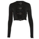 Fashion Woman Hollow Out Rivet Tee Shirts Casual O Neck Crop Tops Female Sexy Choker Long Sleeve Buckle T Shirt Slim Crop Top
