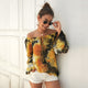 Fashion Women Off Shoulder Tops Summer Floral Print Casual Blouse Shirt Slash Neck Flarel Sleeve Ladies Lace UP Sexy Top