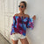 Fashion Women Off Shoulder Tops Summer Floral Print Casual Blouse Shirt Slash Neck Flarel Sleeve Ladies Lace UP Sexy Top