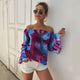 Fashion Women Off Shoulder Tops Summer Floral Print Casual Blouse Shirt Slash Neck Flarel Sleeve Ladies Lace UP Sexy Top