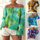 Fashion Women Off Shoulder Tops Summer Floral Print Casual Blouse Shirt Slash Neck Flarel Sleeve Ladies Lace UP Sexy Top