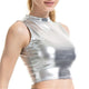 Flashing Metallic Colors Bodycon Crop Tops Sexy Women Turtleneck Sleeveless Tank Top Beach Party Club Vests Festival Rave Tops