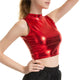 Flashing Metallic Colors Bodycon Crop Tops Sexy Women Turtleneck Sleeveless Tank Top Beach Party Club Vests Festival Rave Tops