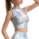 Flashing Metallic Colors Bodycon Crop Tops Sexy Women Turtleneck Sleeveless Tank Top Beach Party Club Vests Festival Rave Tops