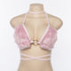 Fluffy Faux Fur Pink Bra Crop Top Sexy Festival Rave Halter Top Women Party Club Summer Beach Backless Bandage Bralette Camis