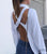 For women criss-cross with open back shirt Blouses Tops Sexy backs with long sleeves turn-down collar autumn solid  shirt