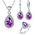 Free Ship Purple Jewelry Sets Water Drop Cubic Zirconia CZ Stone 925 Sterling Silver Color Earrings Necklaces Finger Rings
