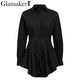 Glamaker Batwing sleeve white mini dress Women office lady pleated blouse shirt dress Autumn high waist slim elegant short dress