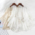 Harajuku kimono Hollow Out Lace embroidered blouse Short Sleeve blouse Cardigan boho see through top women sexy shirt blusas