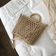 Hollow Out Beach Bag For Women 2019 Famous Brand Lady Wood Handle Tote bags PU leather Shoulder Bag Travel Purses and Handbags