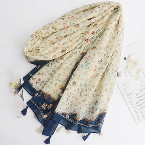 Hot Sale Scarves For Girls Japanese Sungirl Woman Small Floral Cotton Shawl Beach Sunscreen Head Scarf Retro Soft Casual Scarf