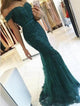 Hunter Green Mermaid Evening Dresses 2019 Women Boat Neck Appliques Lace Formal Party Elegant Off Shoulder Long robe de soiree