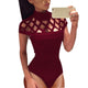 JAYCOSIN  Fashion Women Casual Short Sleeve Jumpsuits Bodysuit Romper Jumpsuit Pants High Collar Openwork Bodysuit For Women