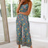 Lady Boho Summer Scoop Neck Strappy Wide Leg Long Jumpsuit Floral Print Vintage Rompers Womens Sleeveless Holiday Beach Jumpsuit