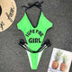 Letter thong bikini 2019 High cut yellow one piece swimsuit female monokini Halter push up swimwear women bodysuits Summer beach
