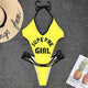Letter thong bikini 2019 High cut yellow one piece swimsuit female monokini Halter push up swimwear women bodysuits Summer beach