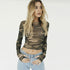Long Sleeve Elastic Camouflage Slim T-Shirt Women Casual Sexy Short Wild Tees Streetwear Ladies Fashion Sexy Club Tight T-shirts