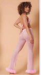 Mesh Capris Sexy New Mesh Trousers High Waist Slim Perspective Orange Fluffy Flare Pants Holiday Streetwear Pantalon Women Pant