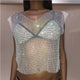 Mesh Hollow Out Tank Tops Women Fishnet See Through Rhinestones Crop Top 2019 Summer Beach Cover Up Sun-Proof Clothing Beachwear