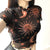 Mesh Perspective Print  Slim T-shirts Women Short Sleeve Casual Short Wild Tees Streetwear Female Fashion Sexy Club Summer Tops