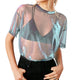Mesh Perspective Short Sleeve Tops Casual O-neck Loose Wild Tees Street Wear Female Fashion Sexy Club T-shirts Summer Plus Size