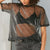 Mesh Perspective Short Sleeve Tops Casual O-neck Loose Wild Tees Street Wear Female Fashion Sexy Club T-shirts Summer Plus Size