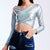 Metallic Color Holographic T Shirts Women Long Sleeve Criss Cross Wet Look Crop Top 2019 Autumn Fashion Streetwear Sexy tshirt