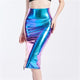 Metallic Color PU Sexy Midi Skirts Women Laser Holographic Side Slit Skirts 2019 Summer Streetwear High Waist Party Club Skirt