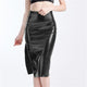 Metallic Color PU Sexy Midi Skirts Women Laser Holographic Side Slit Skirts 2019 Summer Streetwear High Waist Party Club Skirt