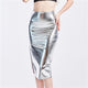 Metallic Color PU Sexy Midi Skirts Women Laser Holographic Side Slit Skirts 2019 Summer Streetwear High Waist Party Club Skirt