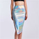 Metallic Color PU Sexy Midi Skirts Women Laser Holographic Side Slit Skirts 2019 Summer Streetwear High Waist Party Club Skirt