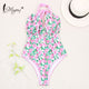 Miyouj Floral Printing One Piece Swimsuit Sex Deep v Swimwear Women Bandage Box Lace-Up Swimsuit Female 2018 Biquini Beach Wear