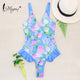 Miyouj Floral Printing One Piece Swimsuit Sex Deep v Swimwear Women Bandage Box Lace-Up Swimsuit Female 2018 Biquini Beach Wear