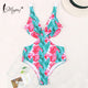 Miyouj Floral Printing One Piece Swimsuit Sex Deep v Swimwear Women Bandage Box Lace-Up Swimsuit Female 2018 Biquini Beach Wear