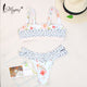 Miyouj Flower Bikini 2019 Ruffle Swimsuit Cross String Swimwear Hollow Out Bathing Suit Solid Bikini Set Lace Biquini Feminino