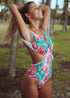 Miyouj Flower Ruffle One Piece Swimsuit 2019 Print biquinis Feminino Swimwear Deep v Neck Bikini Backless Bathing Suit Women